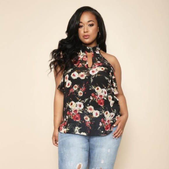 Kayden Reneice Boutique Tops - Plus Size Sheer Floral Print Top